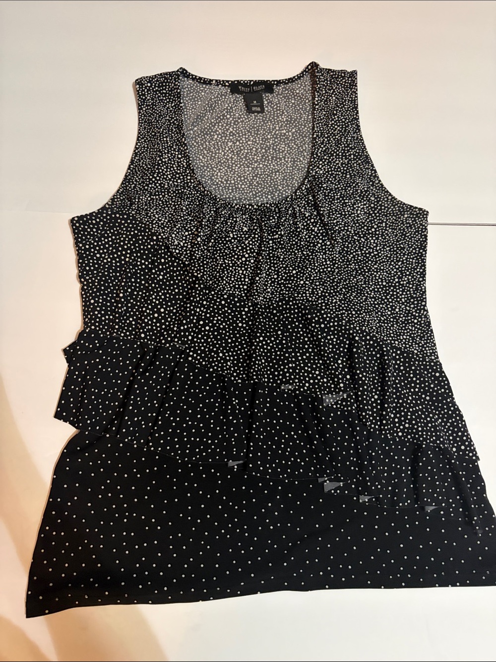 White House Black Market Black and White Polka Dot Ruffle Tank
